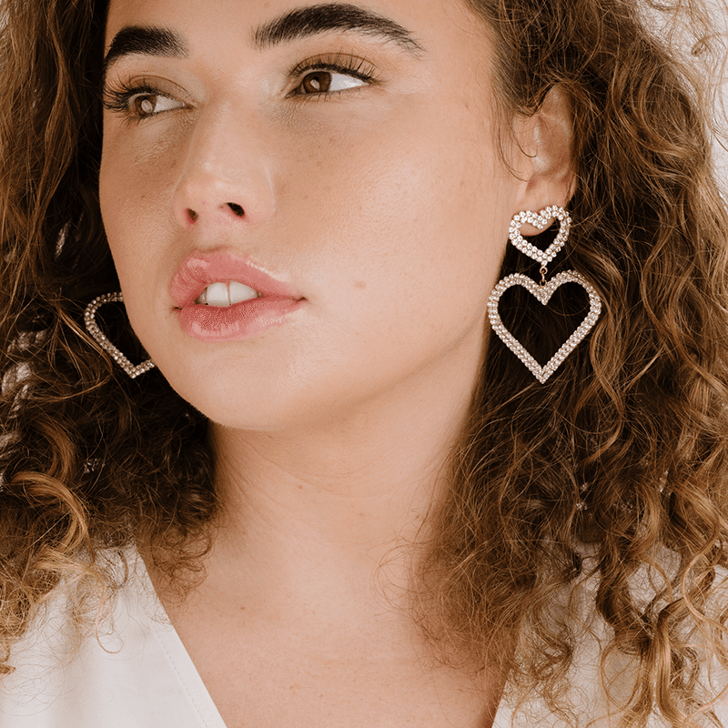 Double Trouble Heart Crystal Earrings