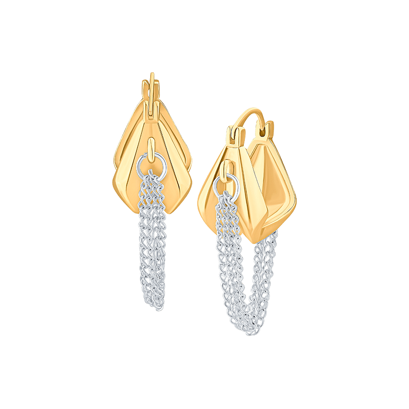 2Tone Multi Chain Drop Huggie Earring