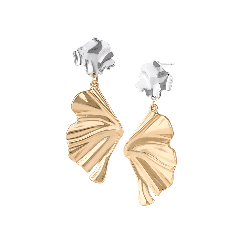 2Tone Sculptural Fan Drop Statement Earring
