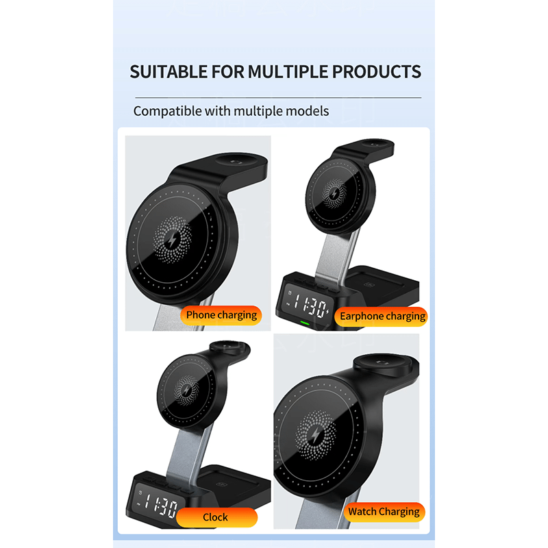 4-in-1 Wireless Charging Station with Alarm Clock