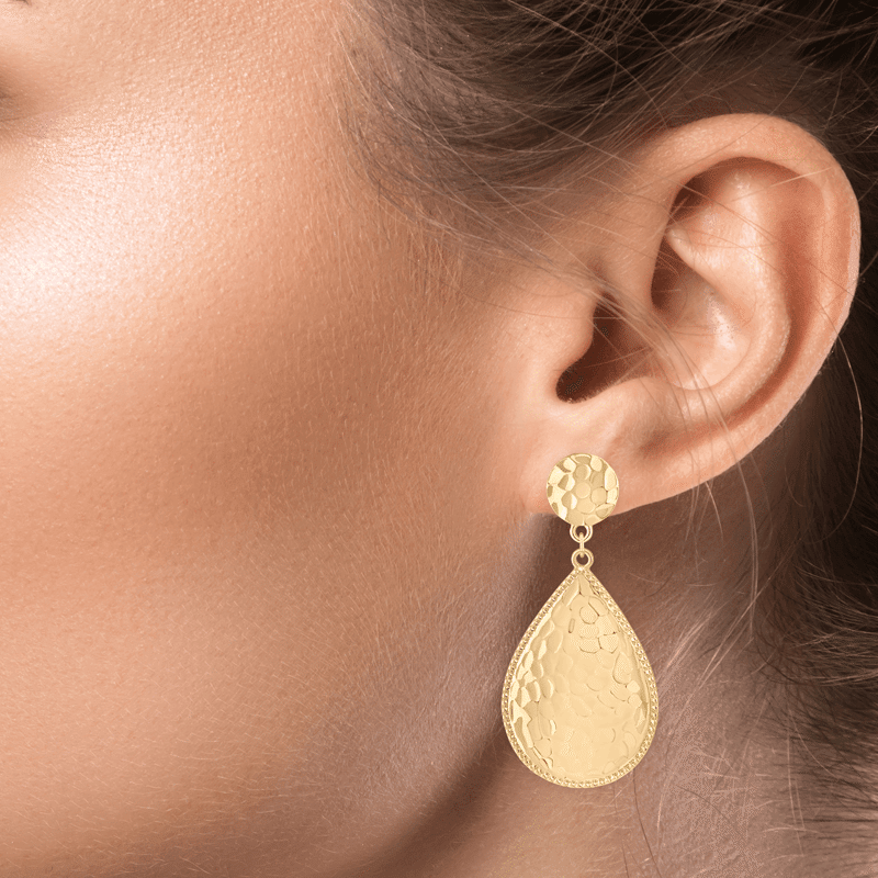 Hammered Round/Pear Drop Earrings