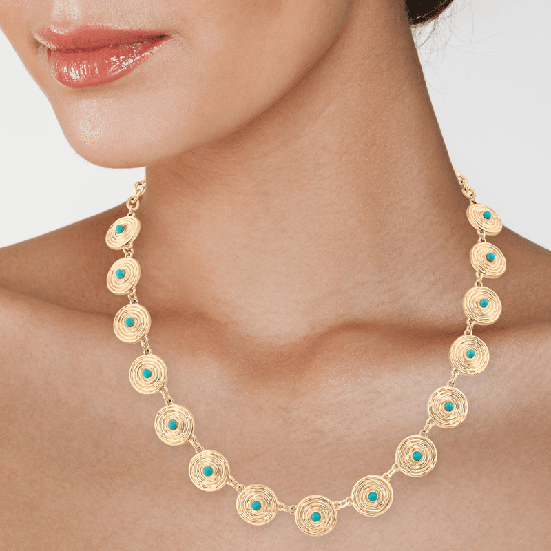Turquoise Cabochon Disc Necklace