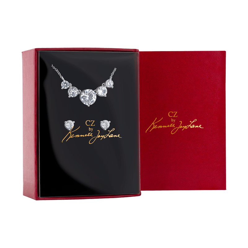 5 Round Cz Dainty Necklace Round Stud Set