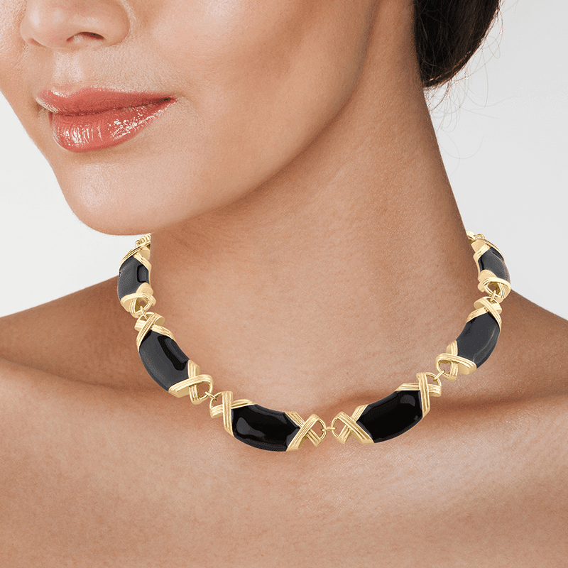 Basket-Weave Enamel Section Necklave