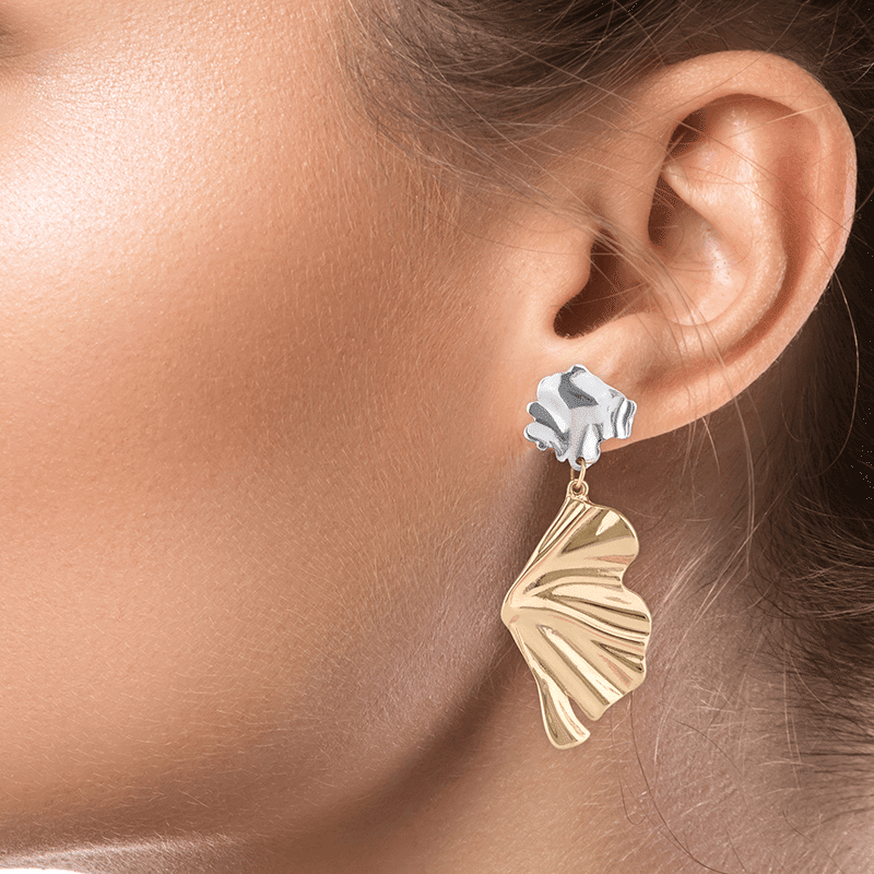 2Tone Sculptural Fan Drop Statement Earring