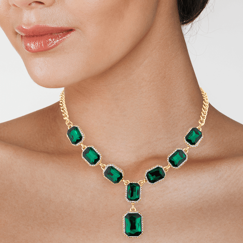 8 Emerald Green Charms Statement Necklace