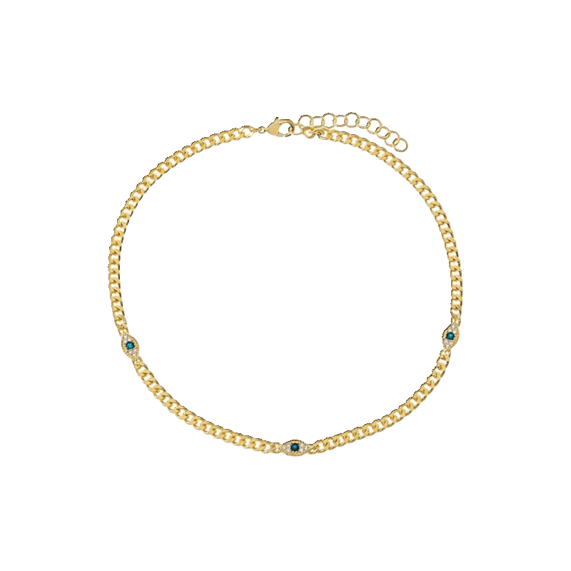 Multi Evil Eye Cuban Chain Anklet