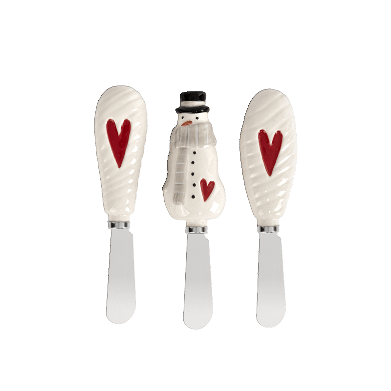 Snowman Red Heart Ceramic Spreaders Set of 3