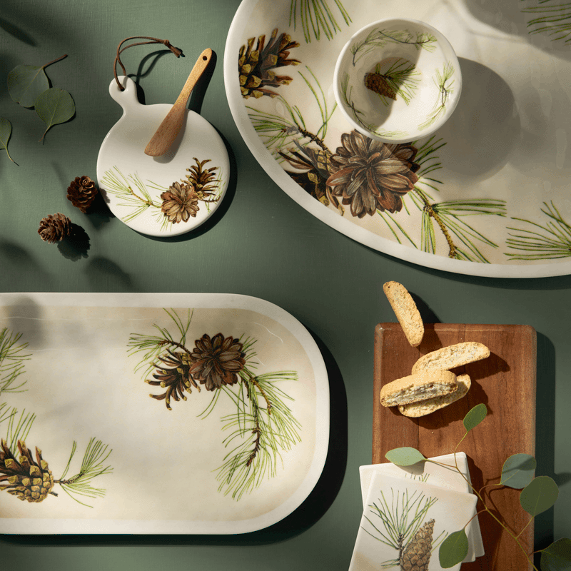 Green Pine Bamboo Large Melamine Oval Platter