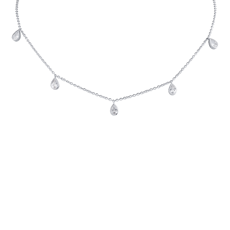 2 Cttw Bezel Pear Cz Dangle Chain Necklace