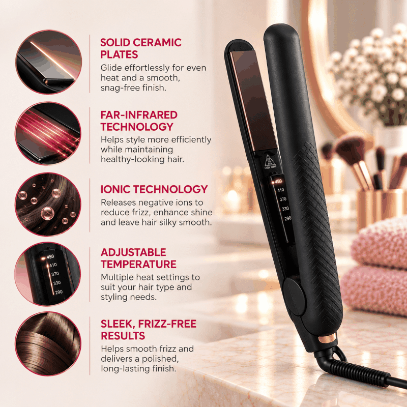 1.25" Solid Ceramic Ionic & Far-Infrared Technology Flat Iron