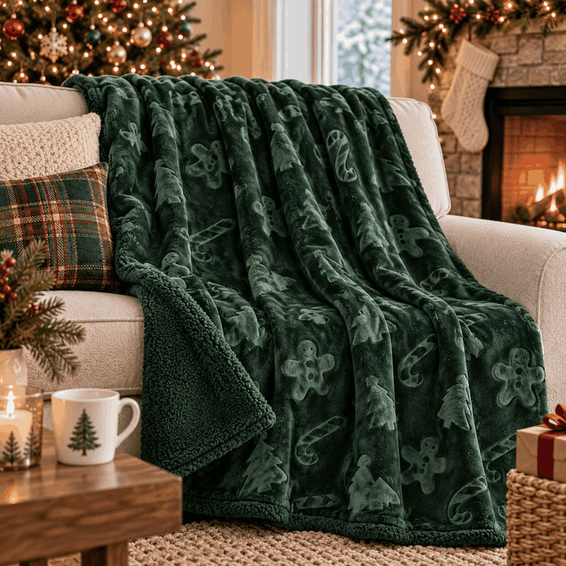 Embossed Holiday Sherpa Throw Blanket