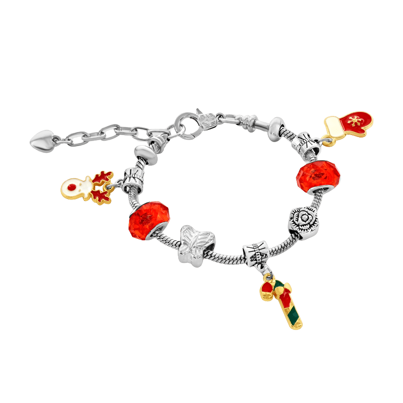 Christmas Themed Red Crystal Charm Bracelet