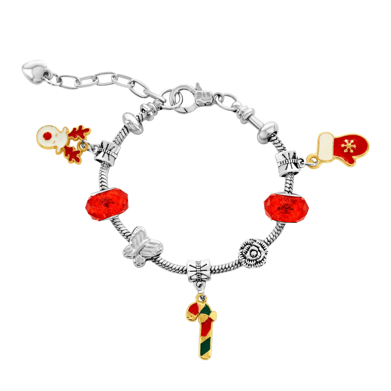 Christmas Themed Red Crystal Charm Bracelet