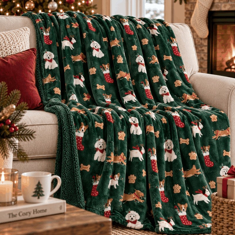 Printed Shiny Holiday Plaid Throw Blanket
