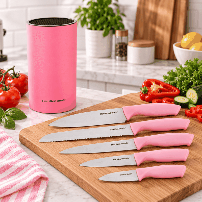 6 Piece Knife Set with Pink Handle