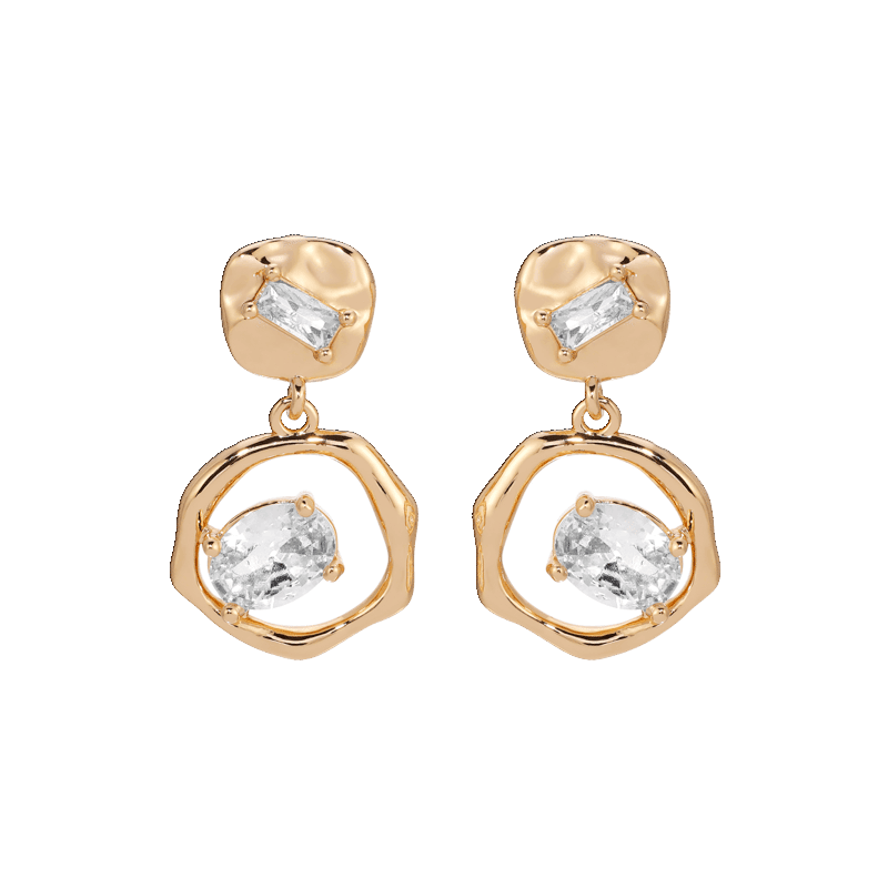 Organic Shape 18K Gold Plated Crystal Earrings
