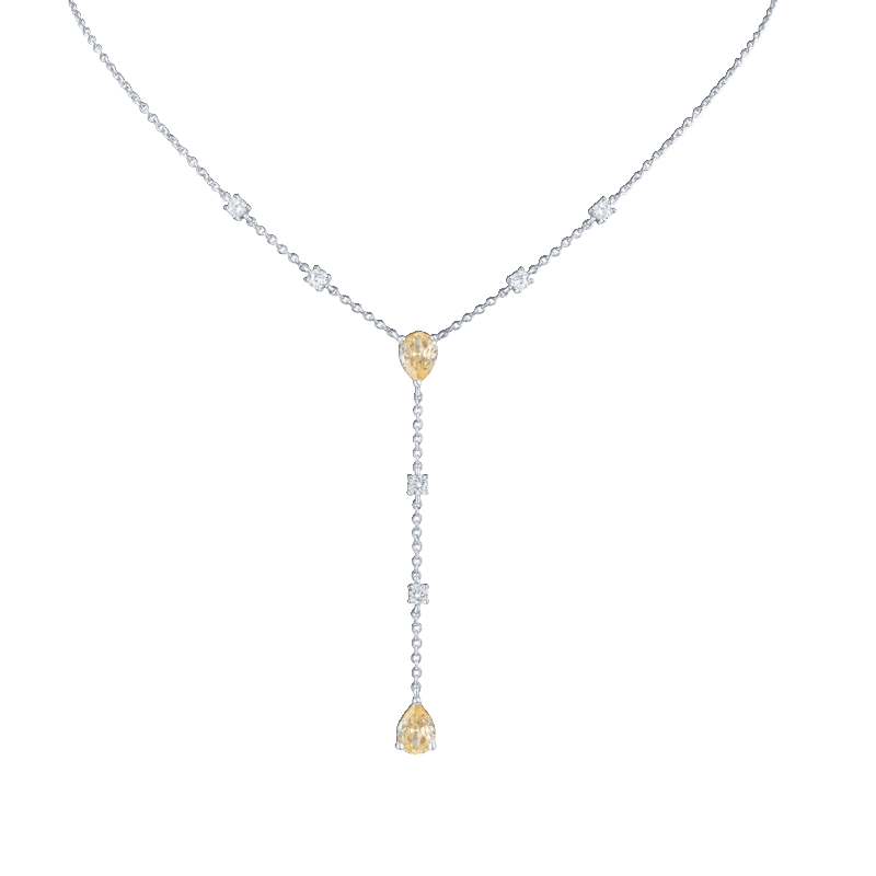 2 Cttw Pear/Rnd Cz Y Stations Necklace