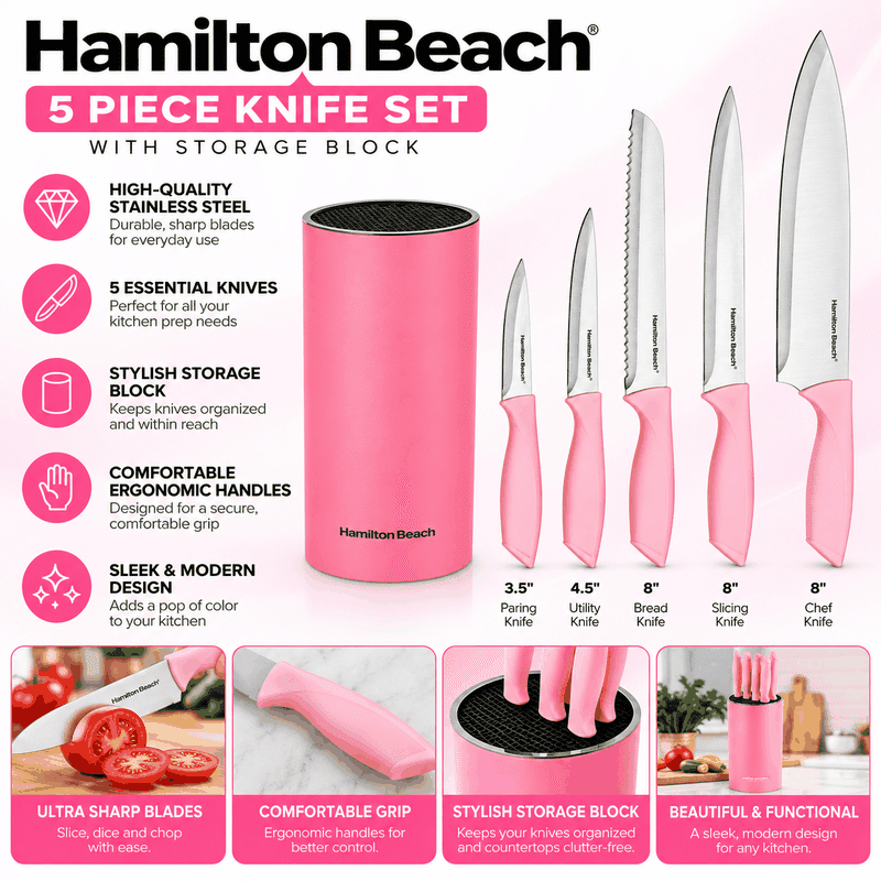 6 Piece Knife Set with Pink Handle