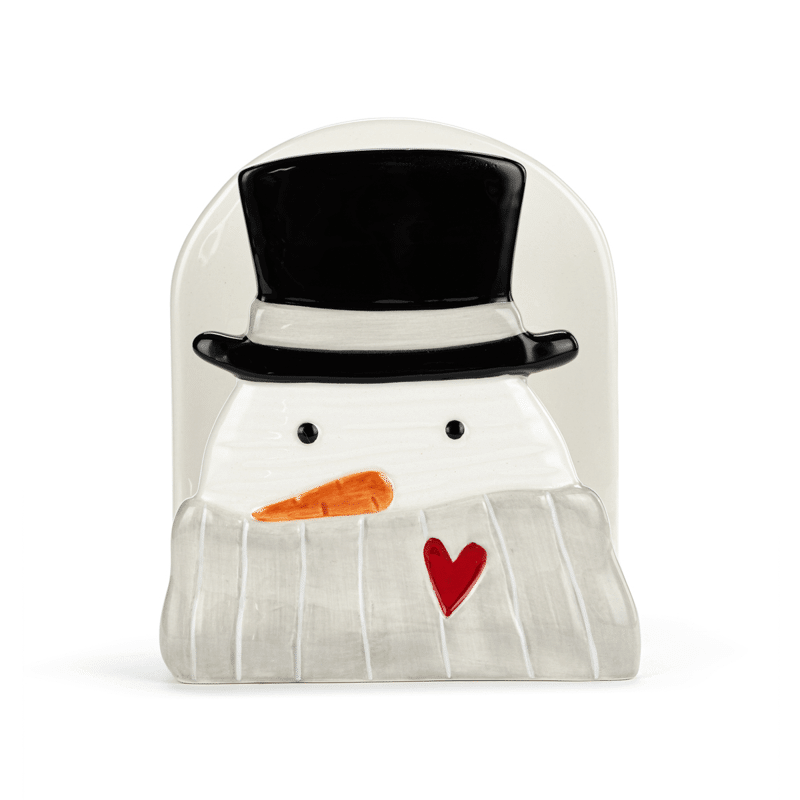 Snowman Red Heart Cream Ceramic Napkin Holder