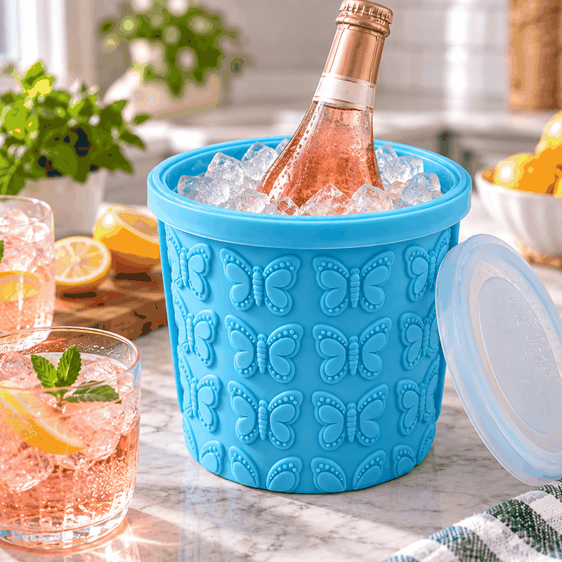 Silicone Ice Cube Bucket with Tongs - Blue