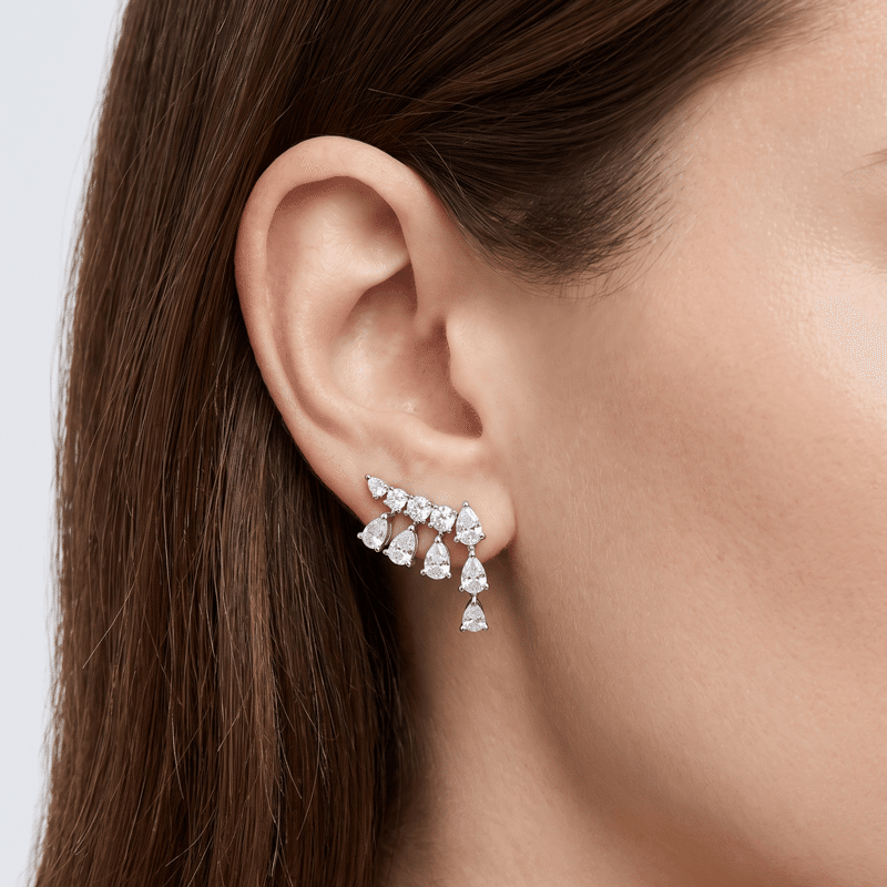 10 Cttw Pear Cz Crawler Dangle Earrings