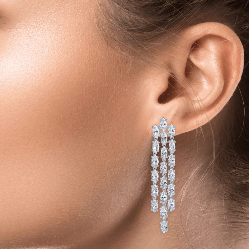 16 Cttw Marquis 3 Row Cz Fringe Earrings