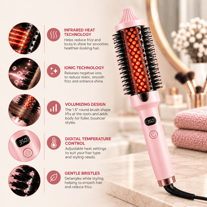 1.5" Digital Infrared & Ionic Thermal Styling Brush Pink