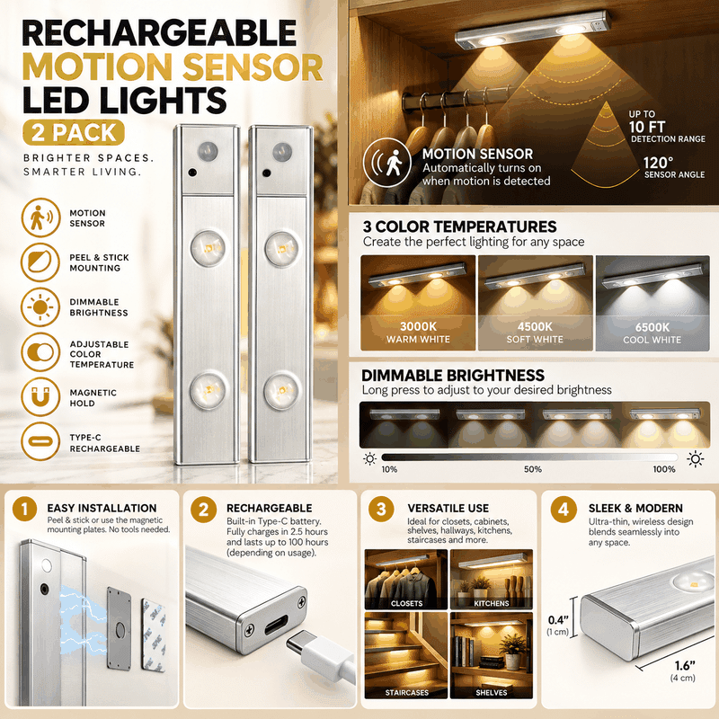 8" Motion Sensing LED Light Bar (2 Pack)