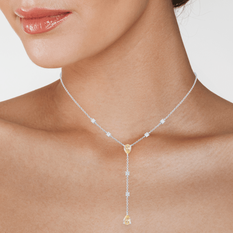 2 Cttw Pear/Rnd Cz Y Stations Necklace
