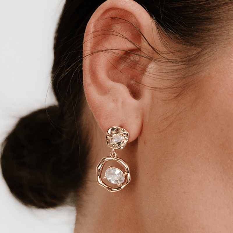 Organic Shape 18K Gold Plated Crystal Earrings