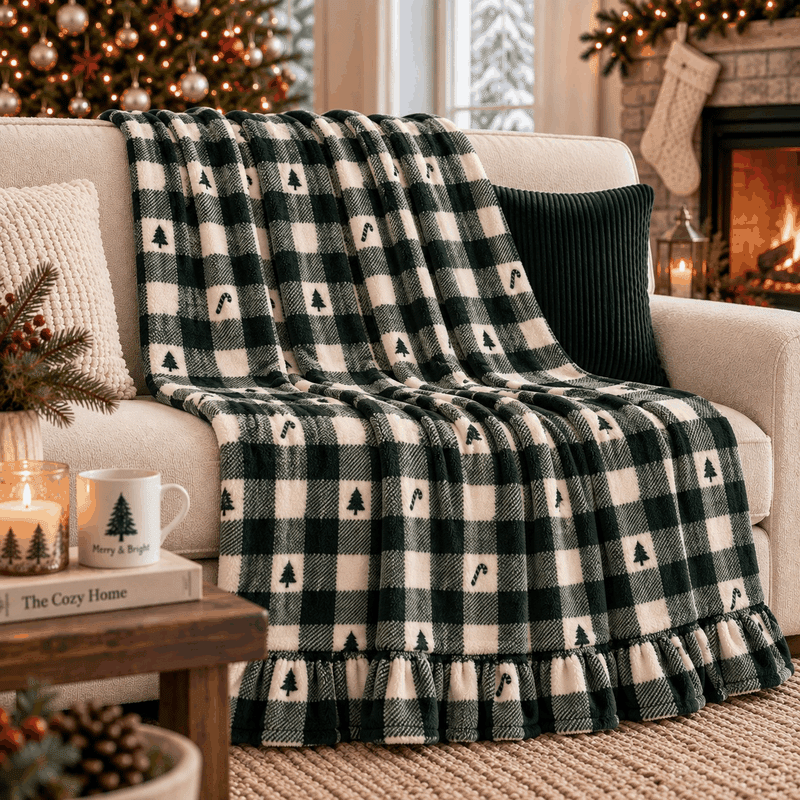Scallop Hem Festive Throw Blanket