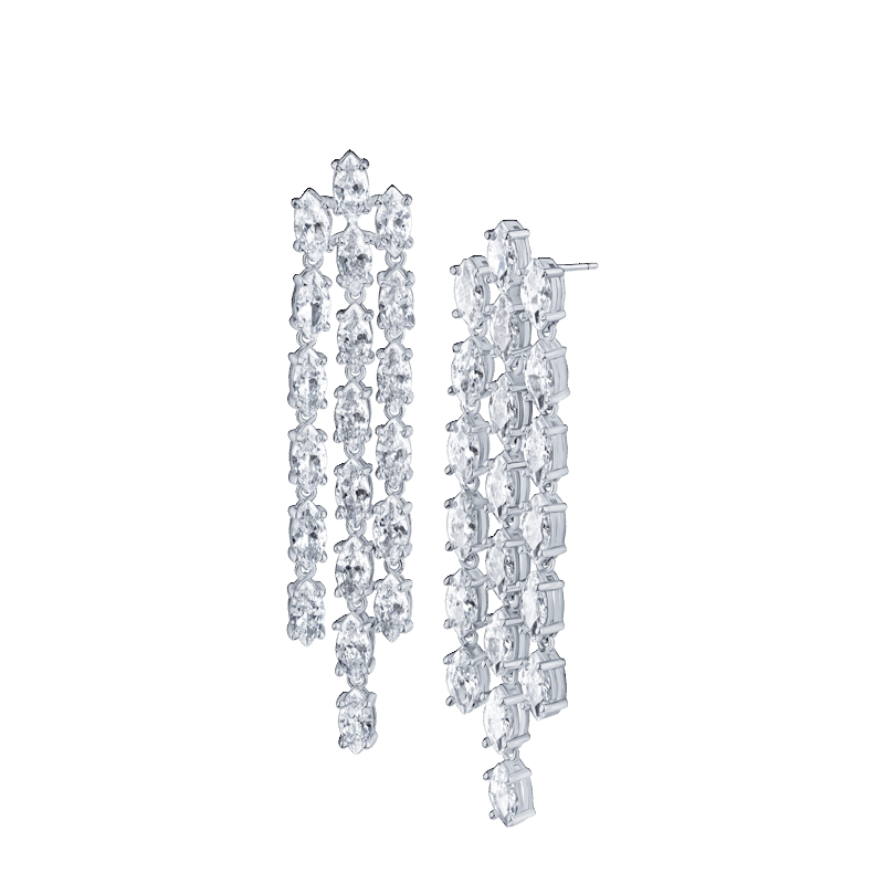 16 Cttw Marquis 3 Row Cz Fringe Earrings