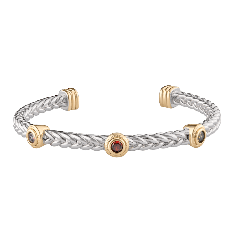 2Tone Braided W/Bezel Stones Cuff Bracelet