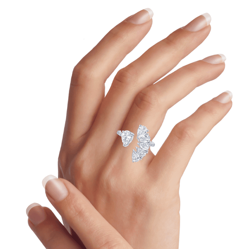 6 Cttw Pear Cz Curved W/Pear Open Pave Band - Size 6