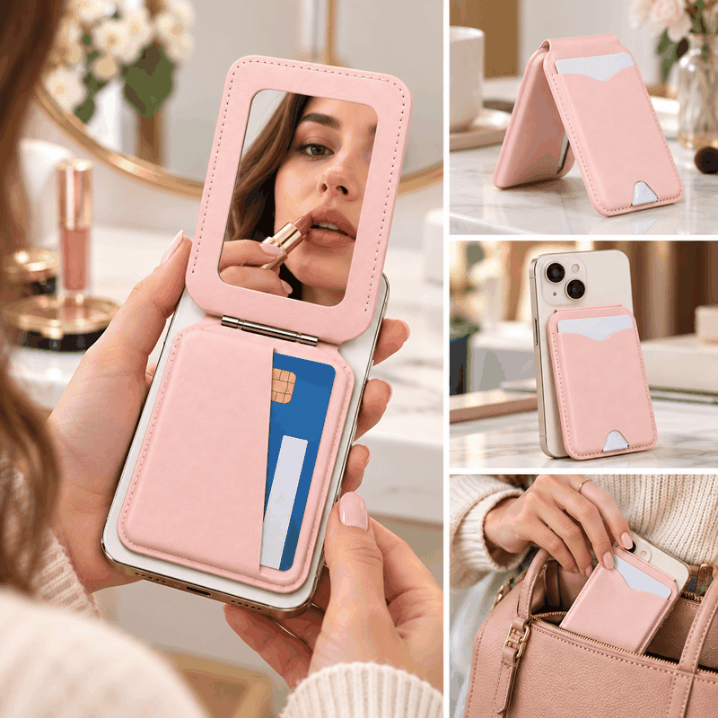 Magnetic Phone Card Holder with Makeup Mirror