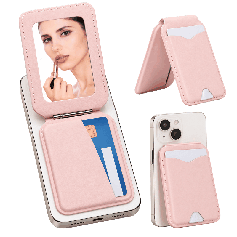 Magnetic Phone Card Holder with Makeup Mirror