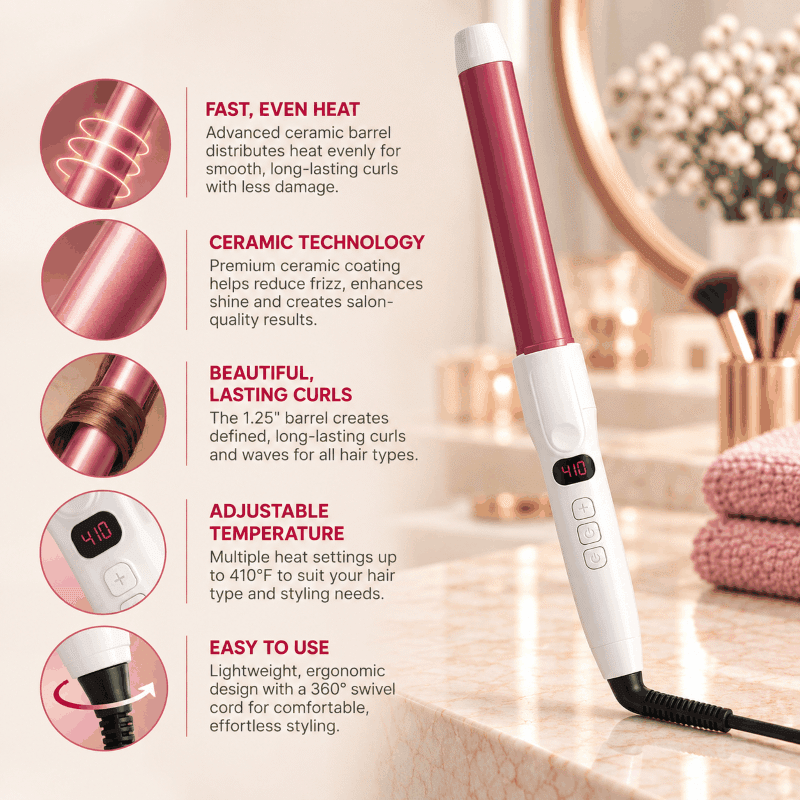 1.25" Digital Extra Long Curling Iron Pink