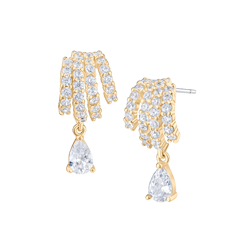 4 Cttw Pave Cz Mini 4-Hoops W/Pear Drop Earrings