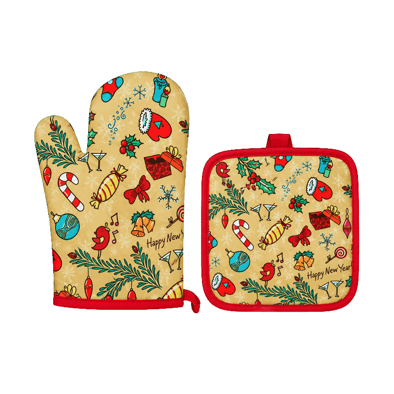2 Piece Festive Kitchen Oven Mitt Set