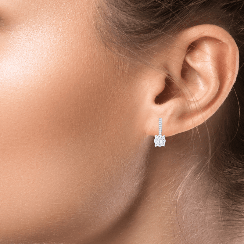 5 Cttw Pave/Round Cz Delicate Drop Earrings