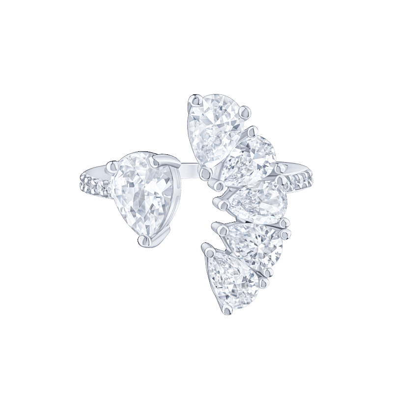 6 Cttw Pear Cz Curved W/Pear Open Pave Band - Size 6