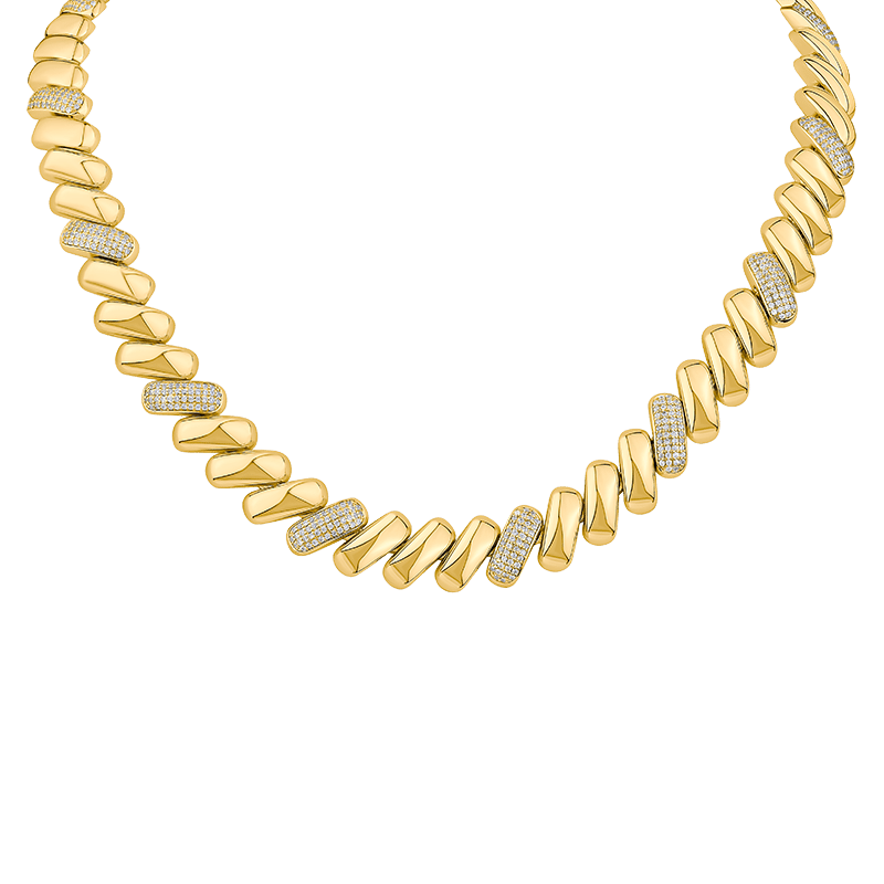 10 Cttw Pave Cz Alt/Chain-Cz Wide Link Necklace