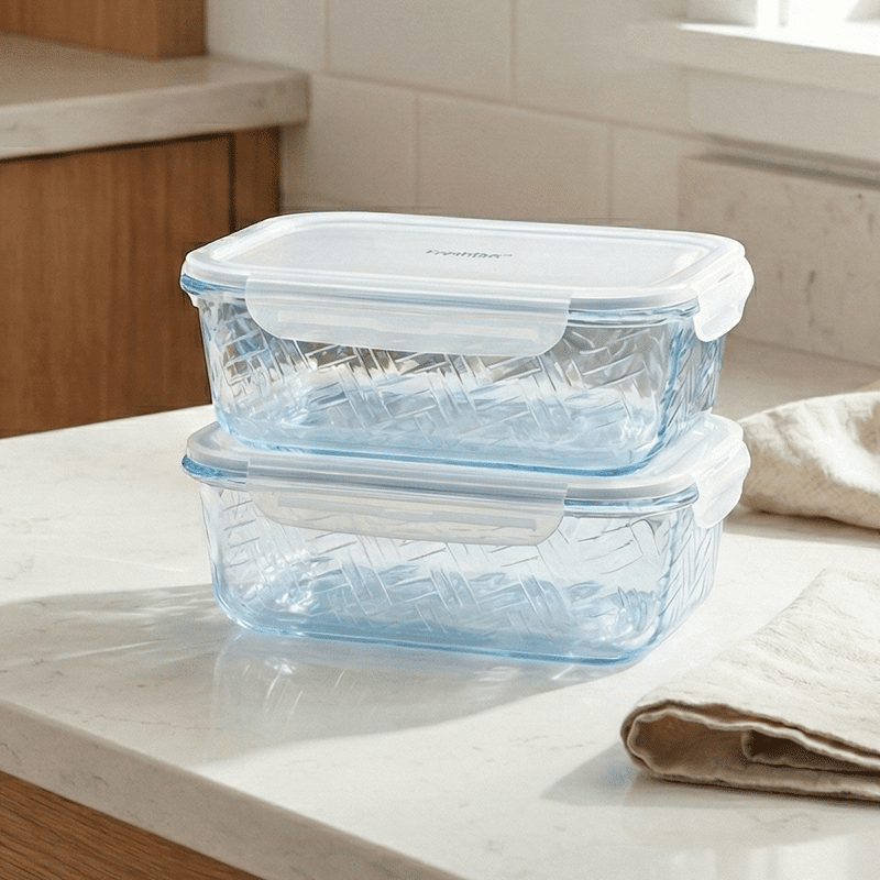 35oz Textured Glass Containers w/ PP Lids