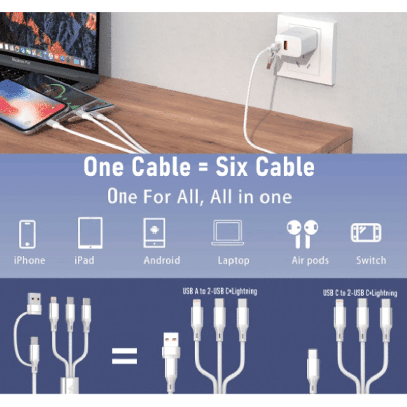 Tech Mod USB PD 20W Wall Charger with 6-in-1 Cable (White)