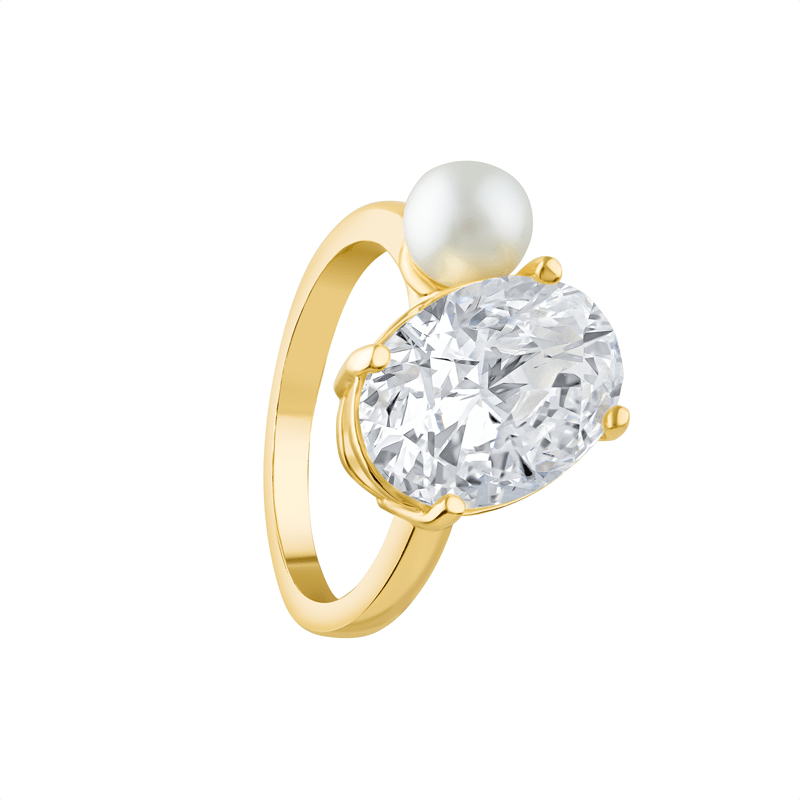5 Cttw Oval Cz And Pearl Ring