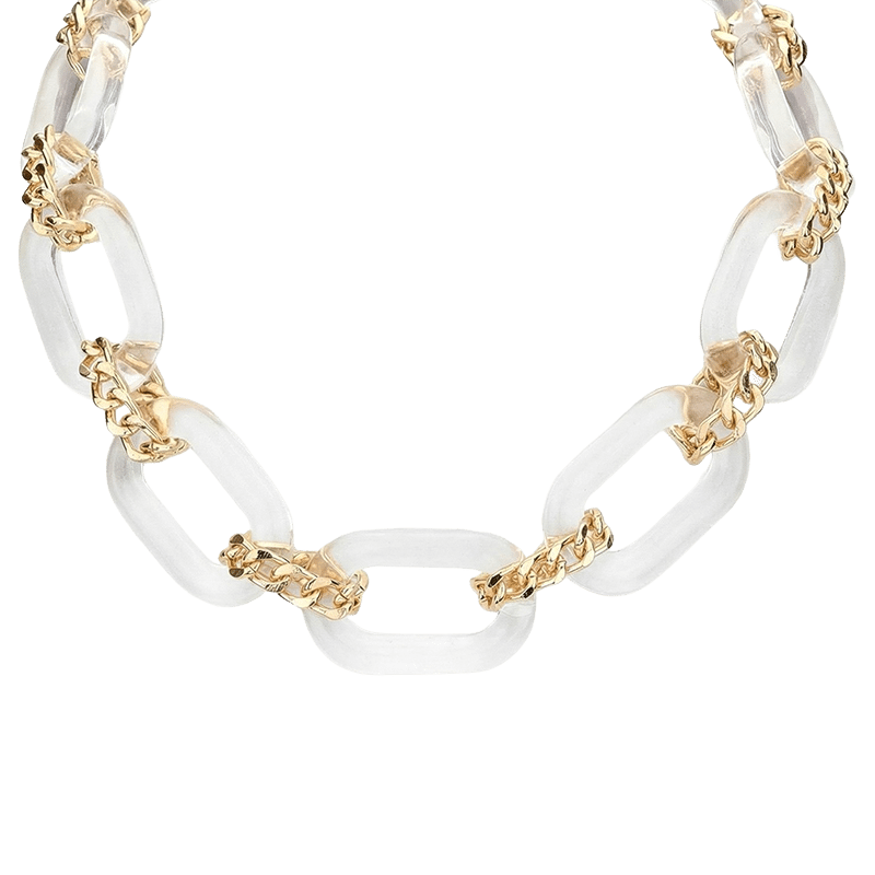 Acrylic Oval Rings W/ Gold Chain Spacers Necklace