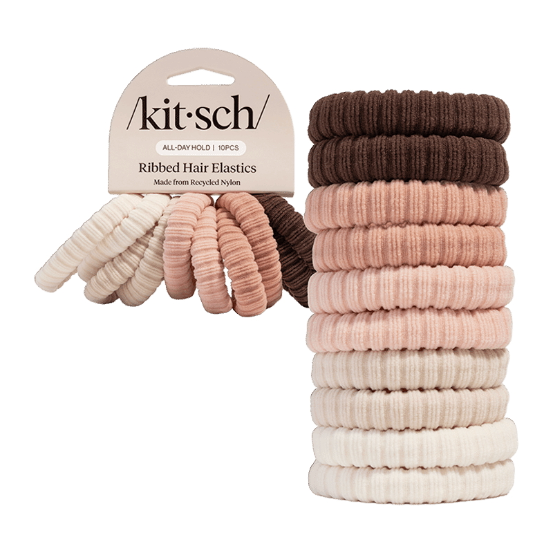 Recycled Fabric Ribbed Hair Elastics 10pc Set