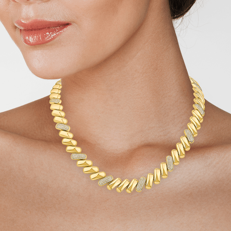 10 Cttw Pave Cz Alt/Chain-Cz Wide Link Necklace