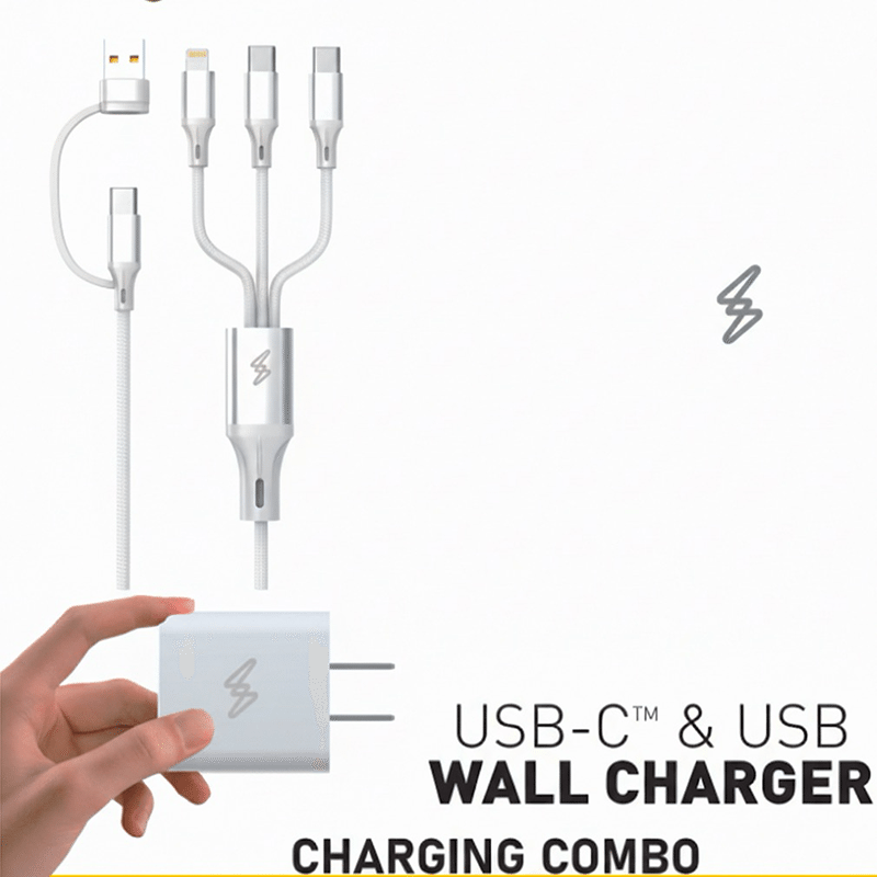 Tech Mod USB PD 20W Wall Charger with 6-in-1 Cable (White)